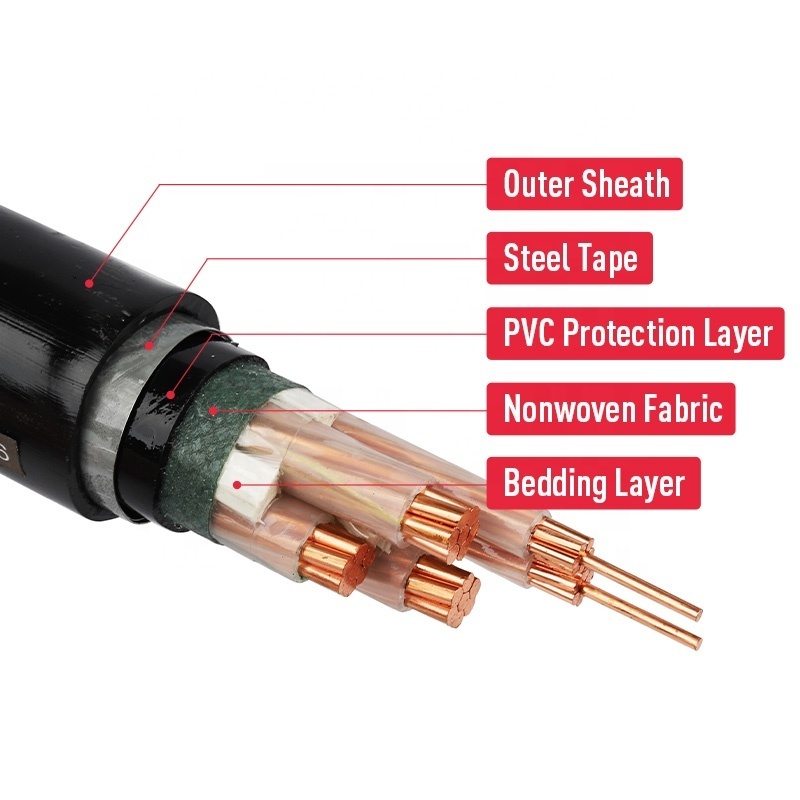 PVC Insulated Power Cable 3 4 5 Core Stranded Copper 10mm 16mm 25mm Electric Wire Armoured Power Cable Prices