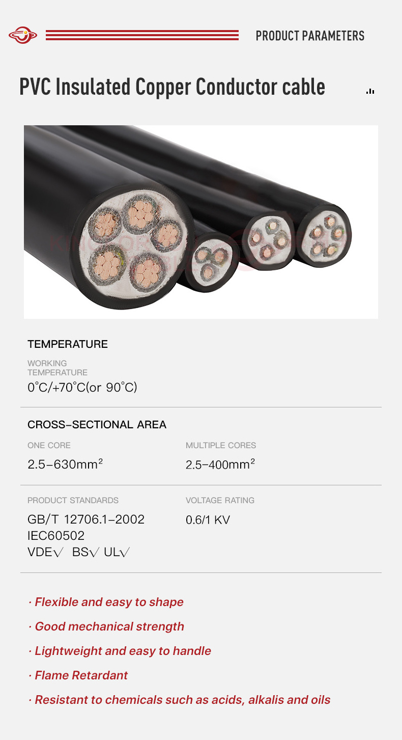 PVC Insulated Power Cable 3 4 5 Core Stranded Copper 10mm 16mm 25mm Electric Wire Armoured Power Cable Prices