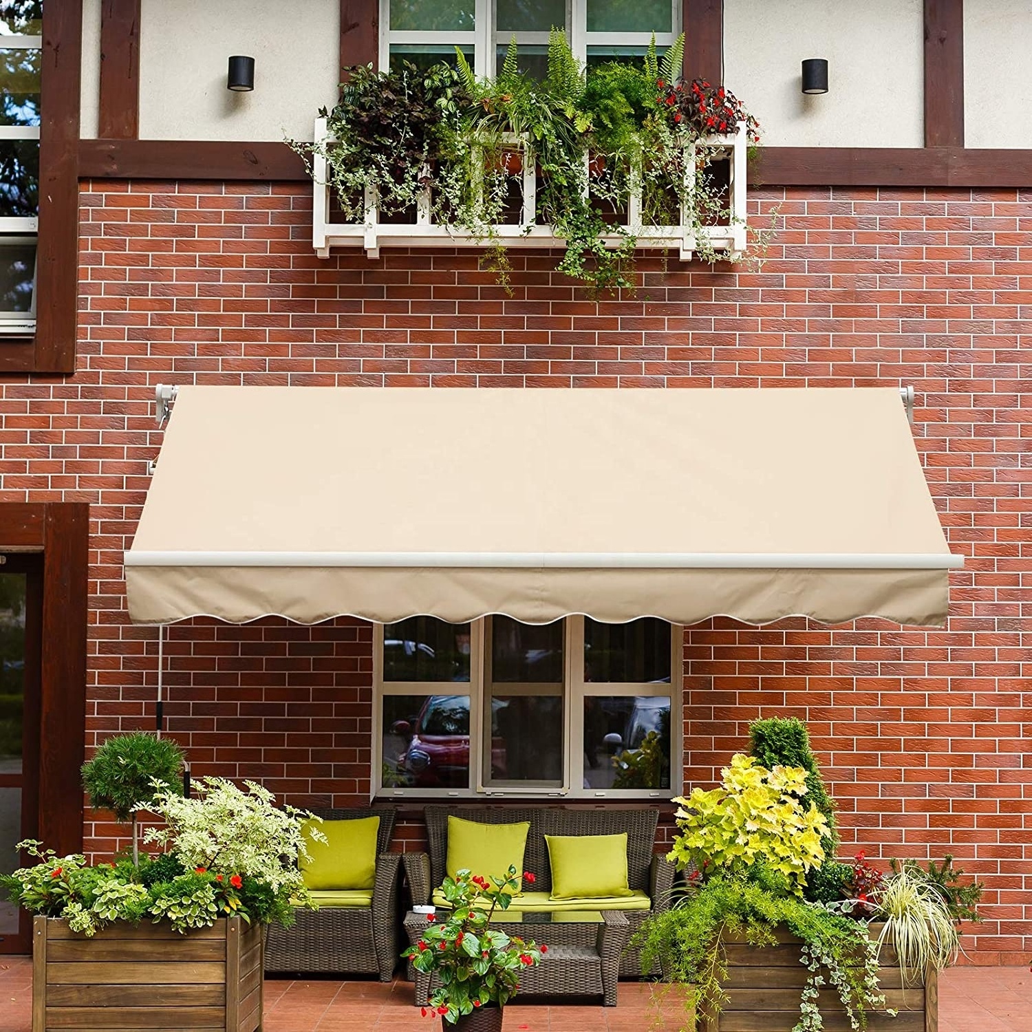 Outdoor Patio Awning Canopy Retractable Sunshade Window Door Shelter Pergola with Manual Crank Handle for Courtyard Balcony Shop