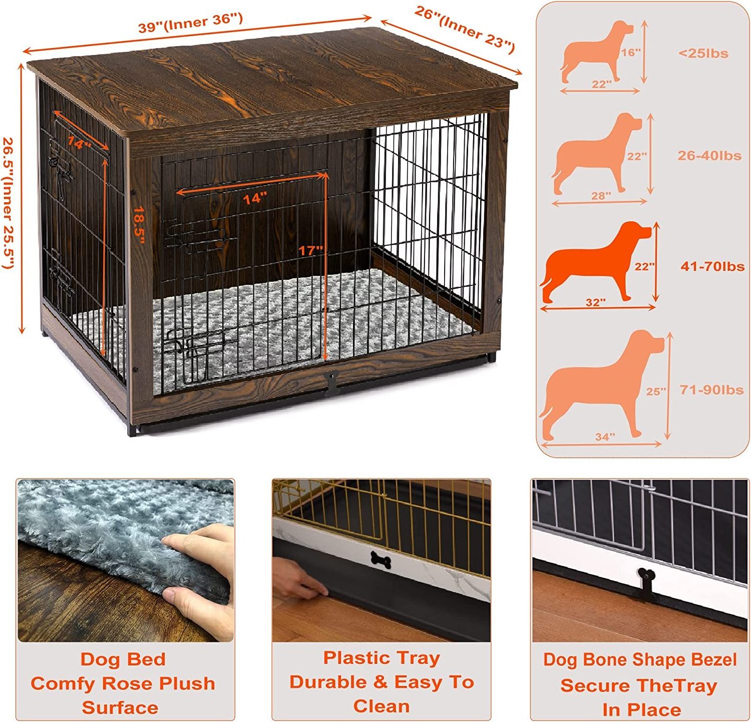 Hot Sale Wooden Furniture Dog Crates Home Decorative Dog Kennel with Double Door