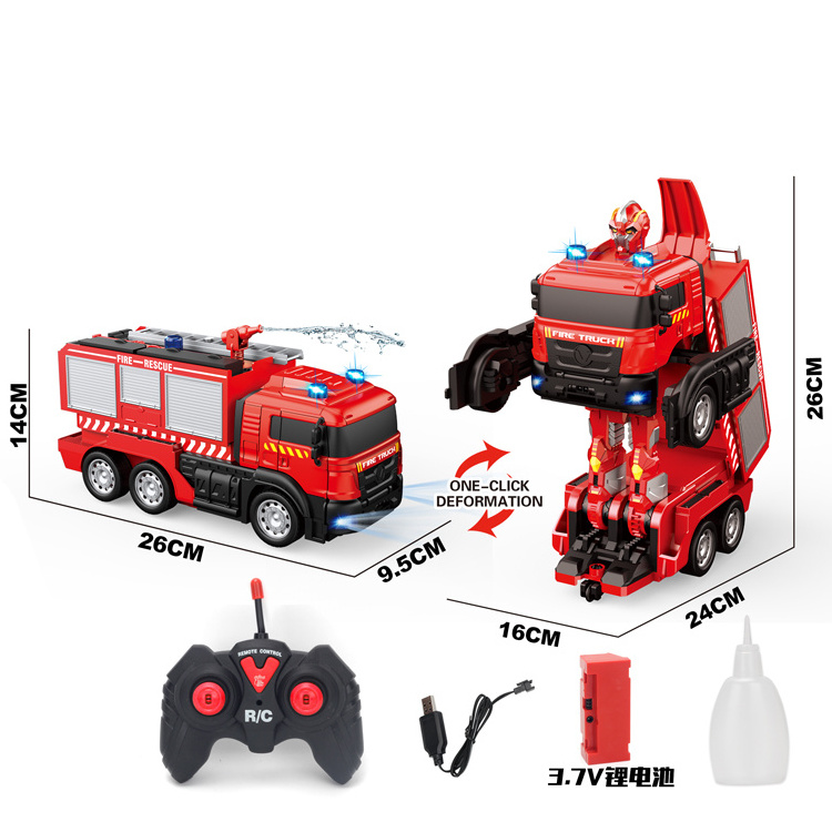 RC Fire Truck Rescue Engine Remote Control CAR Toy Transforming Robot One Button Transformation Toy Car Robots for kids