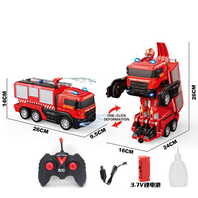 RC Fire Truck Rescue Engine Remote Control CAR Toy Transforming Robot One Button Transformation Toy Car Robots for kids