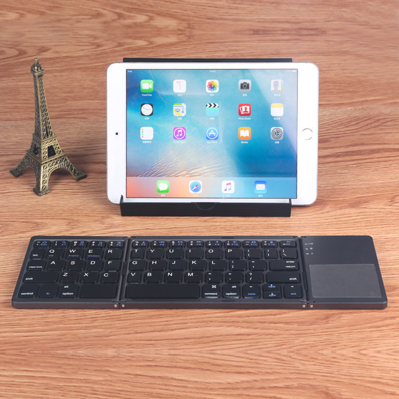 Using Portable BT Touch Pad Wireless Keyboard 3 Level Foldable Keyboard For pad Tablet Pc Mobile Phone