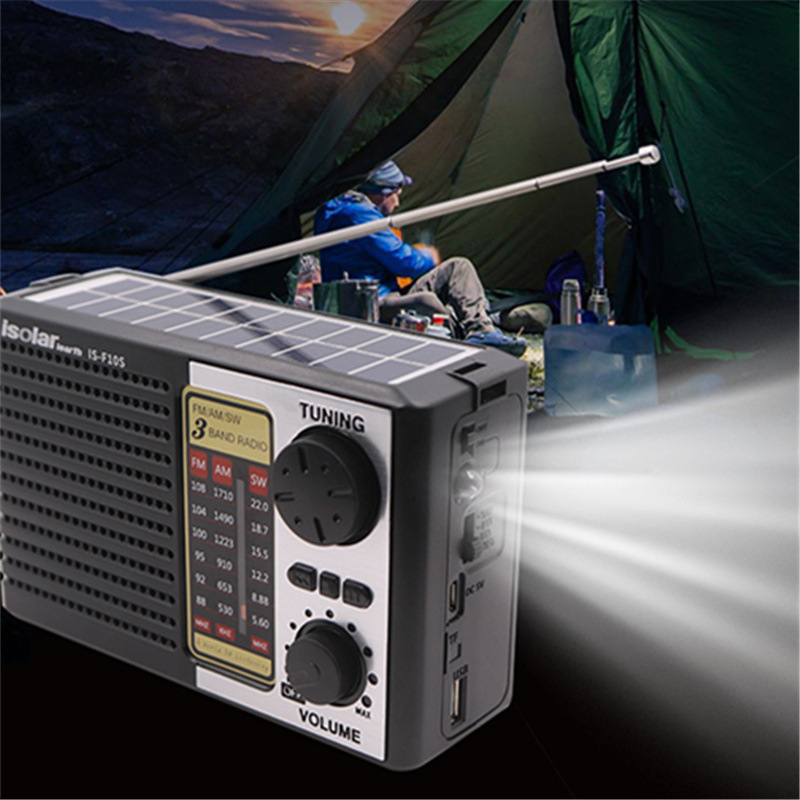 Solar flashlight Radio 1.3W Foldable Solar Panels Hand Crank Portable AM/FM/NOAA Emergency Radio 1200ma Power Bank Phone Charger