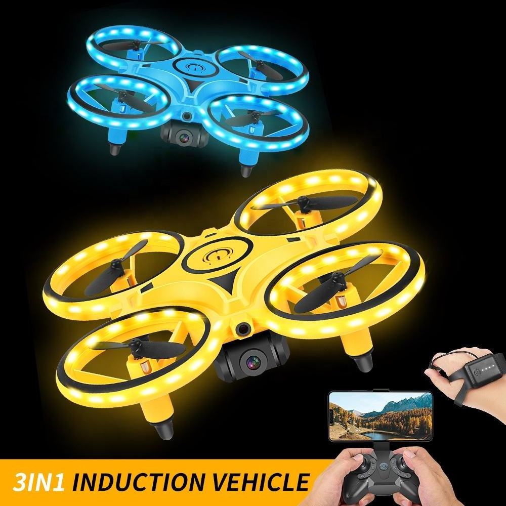 Watch control Mini Drone With LED Breathing Long range drone RC Glow Stunt Night Light Flashing Toys Drone with camera