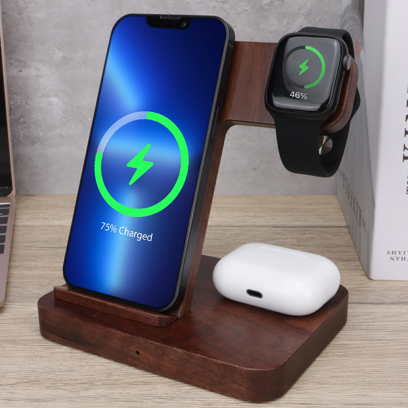 15W Walnut Wood Fast Wireless Holders Mobile Phone Stand Qi Charging Station wireless charger cell phone charging pad charger