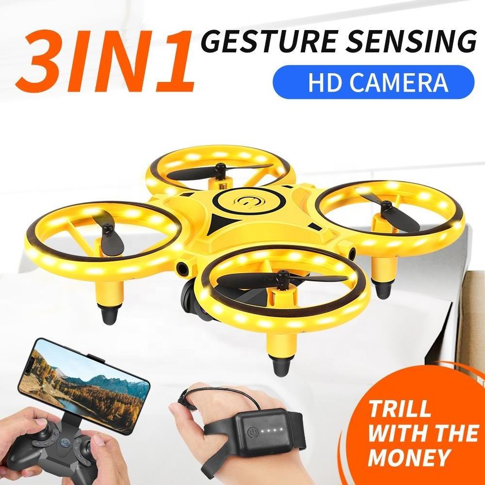 Watch control Mini Drone With LED Breathing Long range drone RC Glow Stunt Night Light Flashing Toys Drone with camera