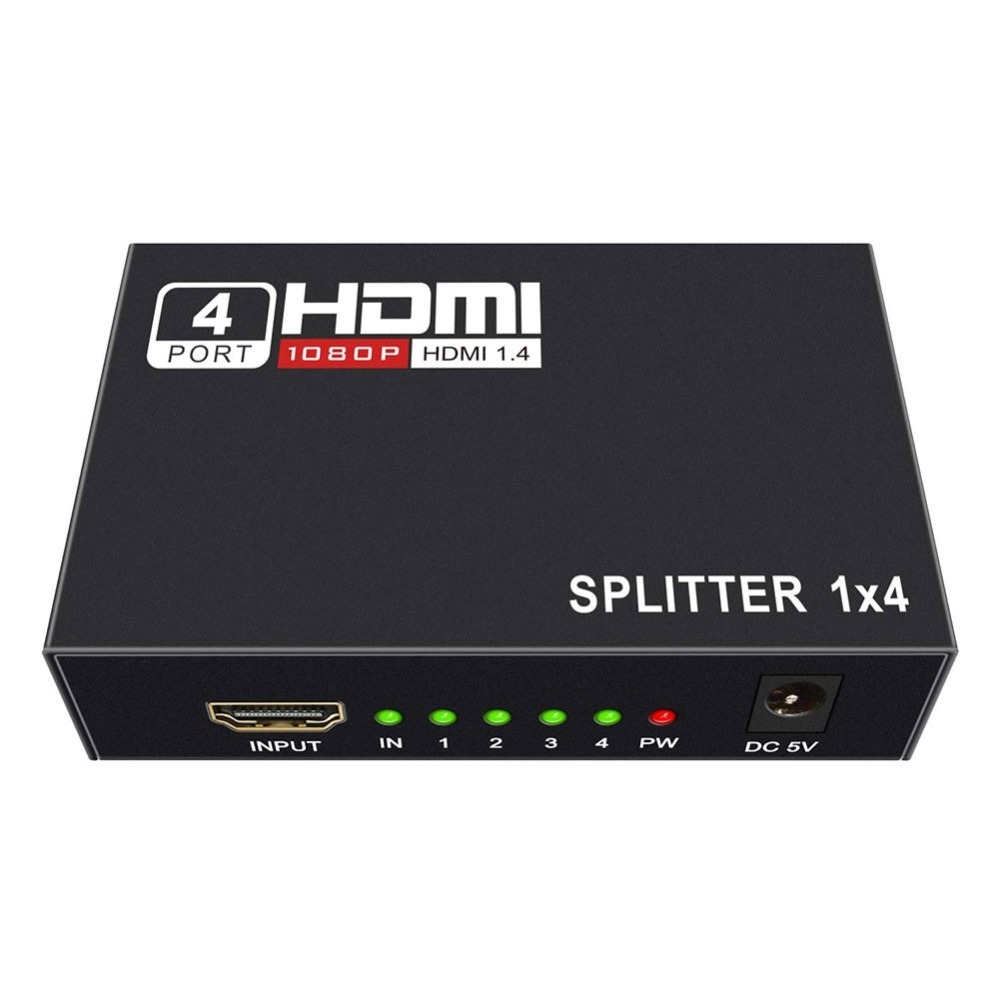 3D 1080P HD-MI compatible Splitter HDCP 1 in 4 out Power Signal Amplifier 1x4 Audio Spliter Switch HD Converter Adapter