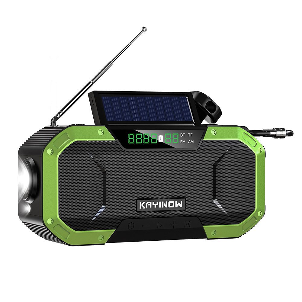 Outdoor portable 5000mah rechargeable led display fast charger music speaker crank am fm solar power bank radio led flashlight