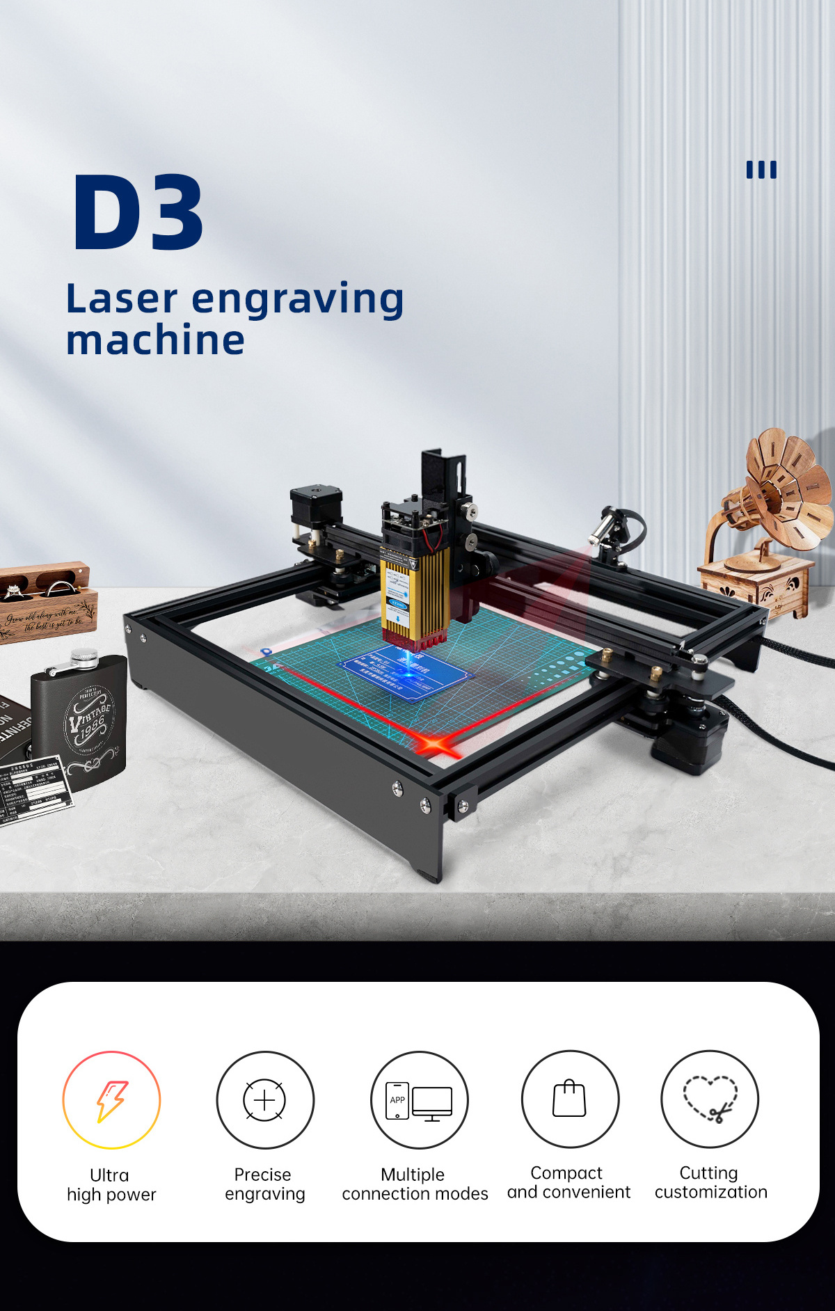 DAJA D3 Laser Engraving Machine 20W 230*280mm DIY for Wood Leather Printing Machine DIODE CNC Portable Laser Engraver Cutter