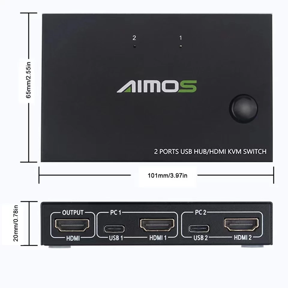 AIMOS 2 In 1 Out 4K 60Hz Support Keyboard Mouse Input 2 PC Synchronous Control Switch Controller kvm Switch 2 Port Dual Monitor