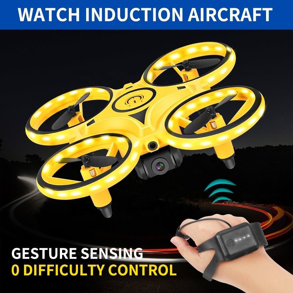 Watch control Mini Drone With LED Breathing Long range drone RC Glow Stunt Night Light Flashing Toys Drone with camera