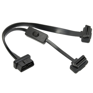 wire harness auto Right angle OBD2 / OBD 16 pin male to female obd scanner code reader extension cable with on/off switch