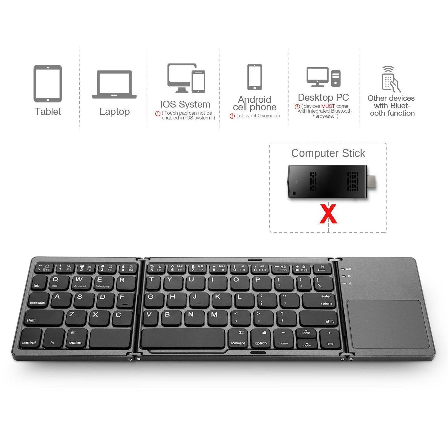 Using Portable BT Touch Pad Wireless Keyboard 3 Level Foldable Keyboard For pad Tablet Pc Mobile Phone