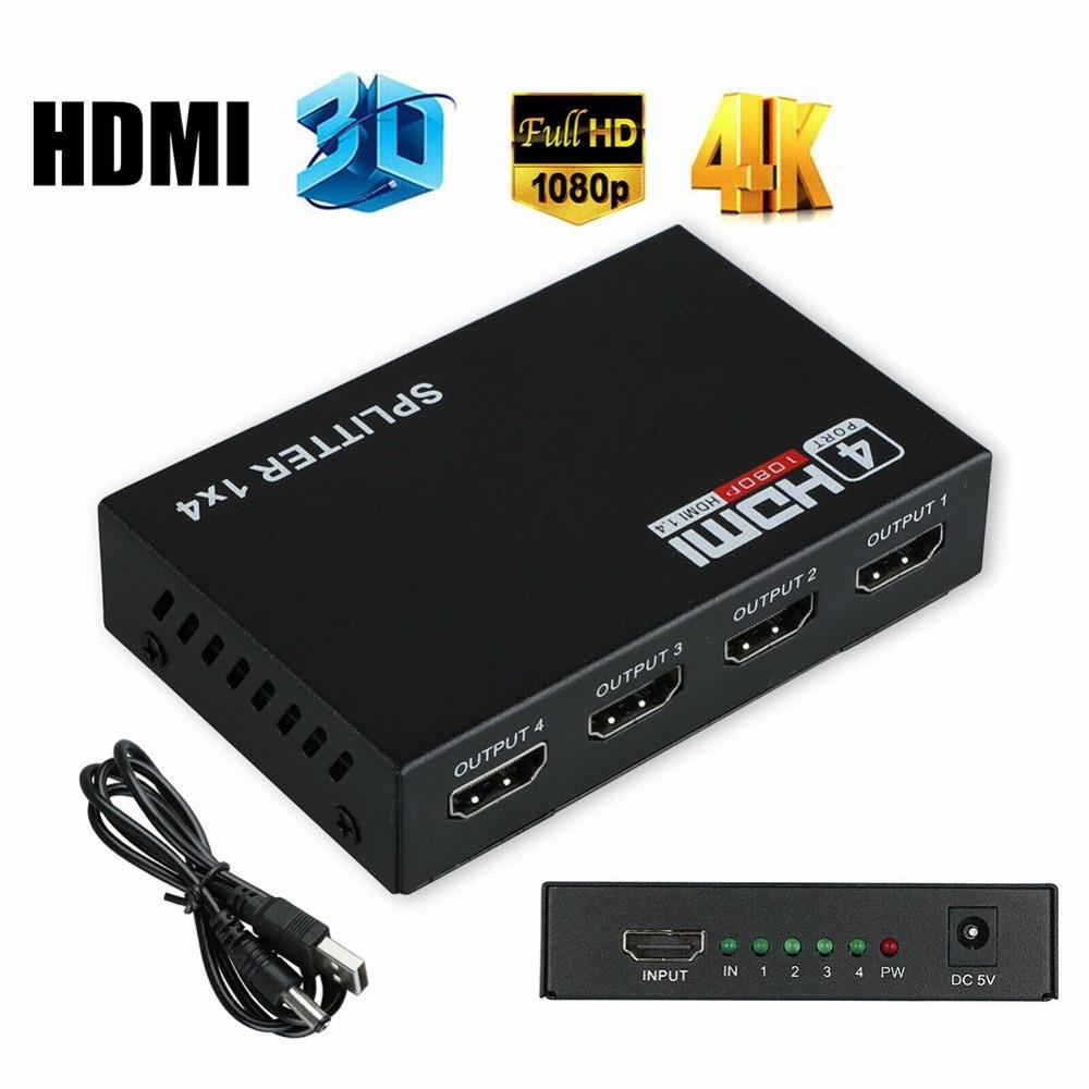 3D 1080P HD-MI compatible Splitter HDCP 1 in 4 out Power Signal Amplifier 1x4 Audio Spliter Switch HD Converter Adapter