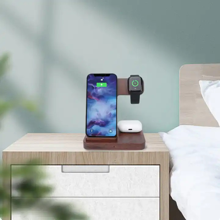 15W Walnut Wood Fast Wireless Holders Mobile Phone Stand Qi Charging Station wireless charger cell phone charging pad charger