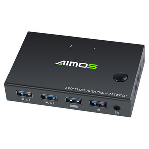 AIMOS 2 In 1 Out 4K 60Hz Support Keyboard Mouse Input 2 PC Synchronous Control Switch Controller kvm Switch 2 Port Dual Monitor