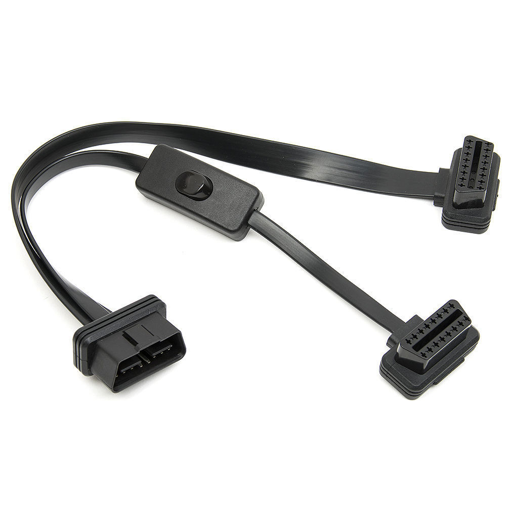 OBD2 Cable 16 Pin Male to Dual Female OBD2 Splitter Flat Extension Cable Adapter with Switch