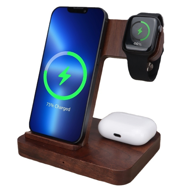 15W Walnut Wood Fast Wireless Holders Mobile Phone Stand Qi Charging Station wireless charger cell phone charging pad charger