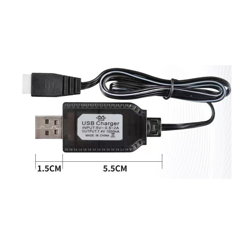 USB Toy Charger Cable Power Indicator 1A High Discharge Fast Charging 2S Lithium Battery 7.4v lipo