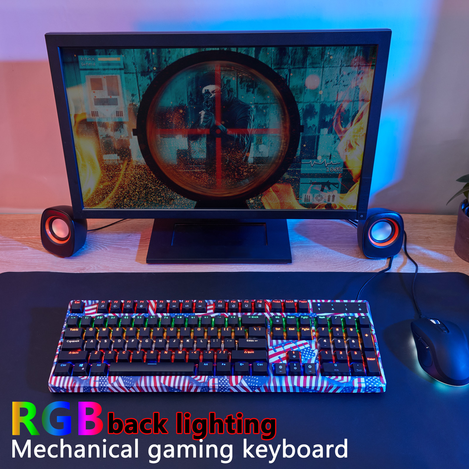 Camouflage Color Custom Layout Wired 104 Keys Red Switch colorful rgb mechanical gaming keyboard rgb backlight