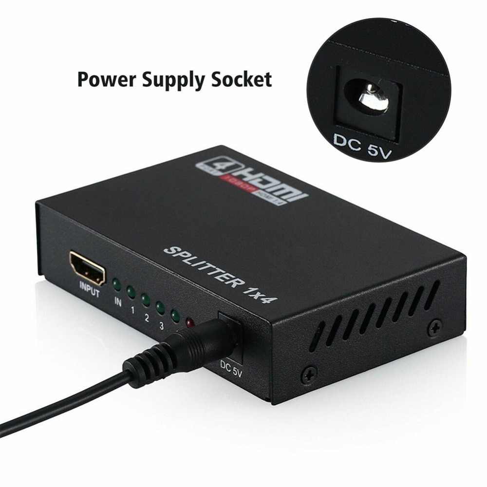 3D 1080P HD-MI compatible Splitter HDCP 1 in 4 out Power Signal Amplifier 1x4 Audio Spliter Switch HD Converter Adapter