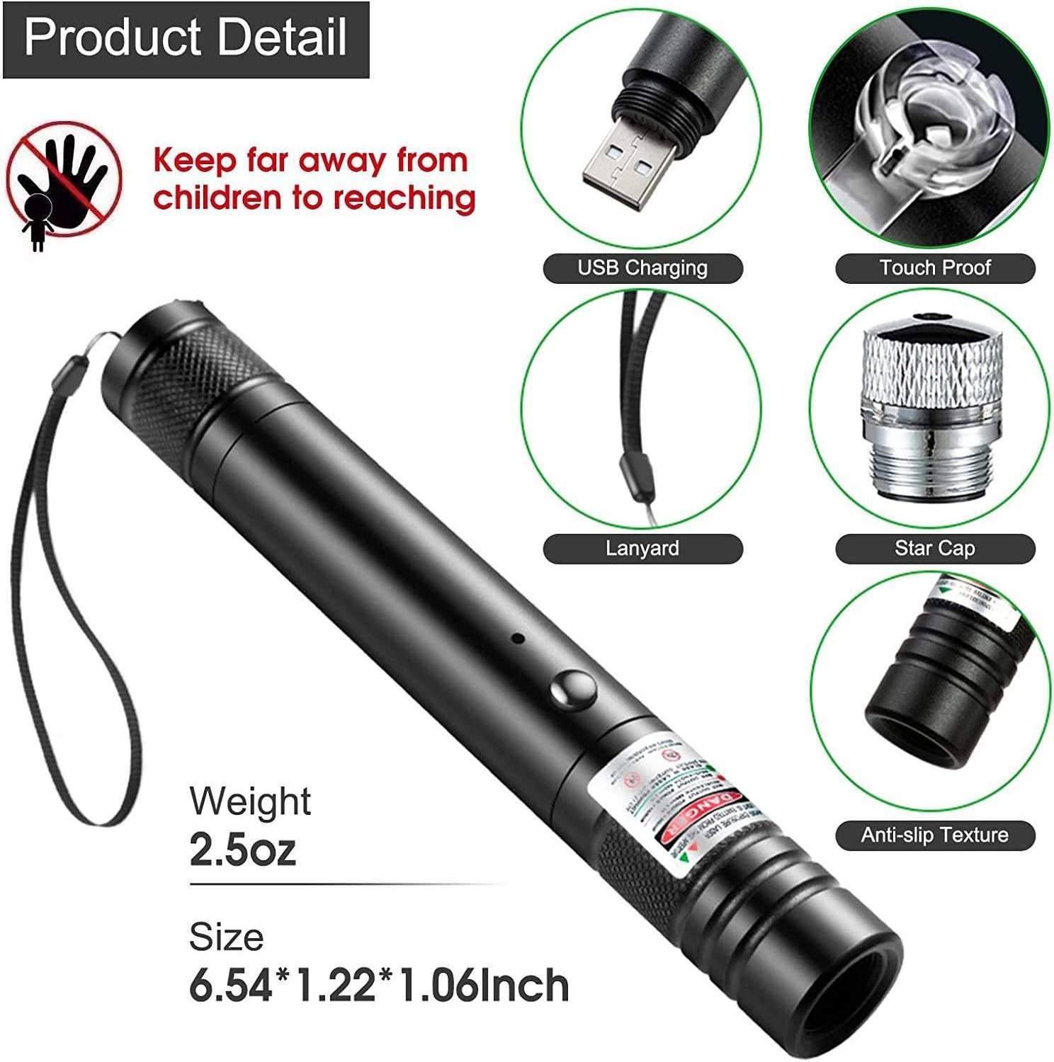 2024 NEW Green Laser Pointer 2000 Meter USB Rechargerable Long Range High Power Laser Pointer Flashlight Pointer