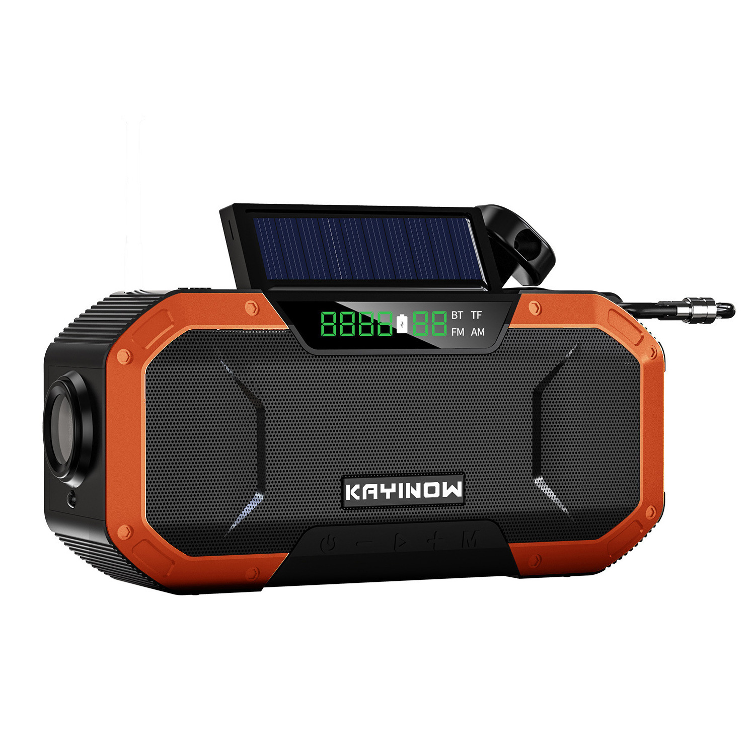 Outdoor portable 5000mah rechargeable led display fast charger music speaker crank am fm solar power bank radio led flashlight