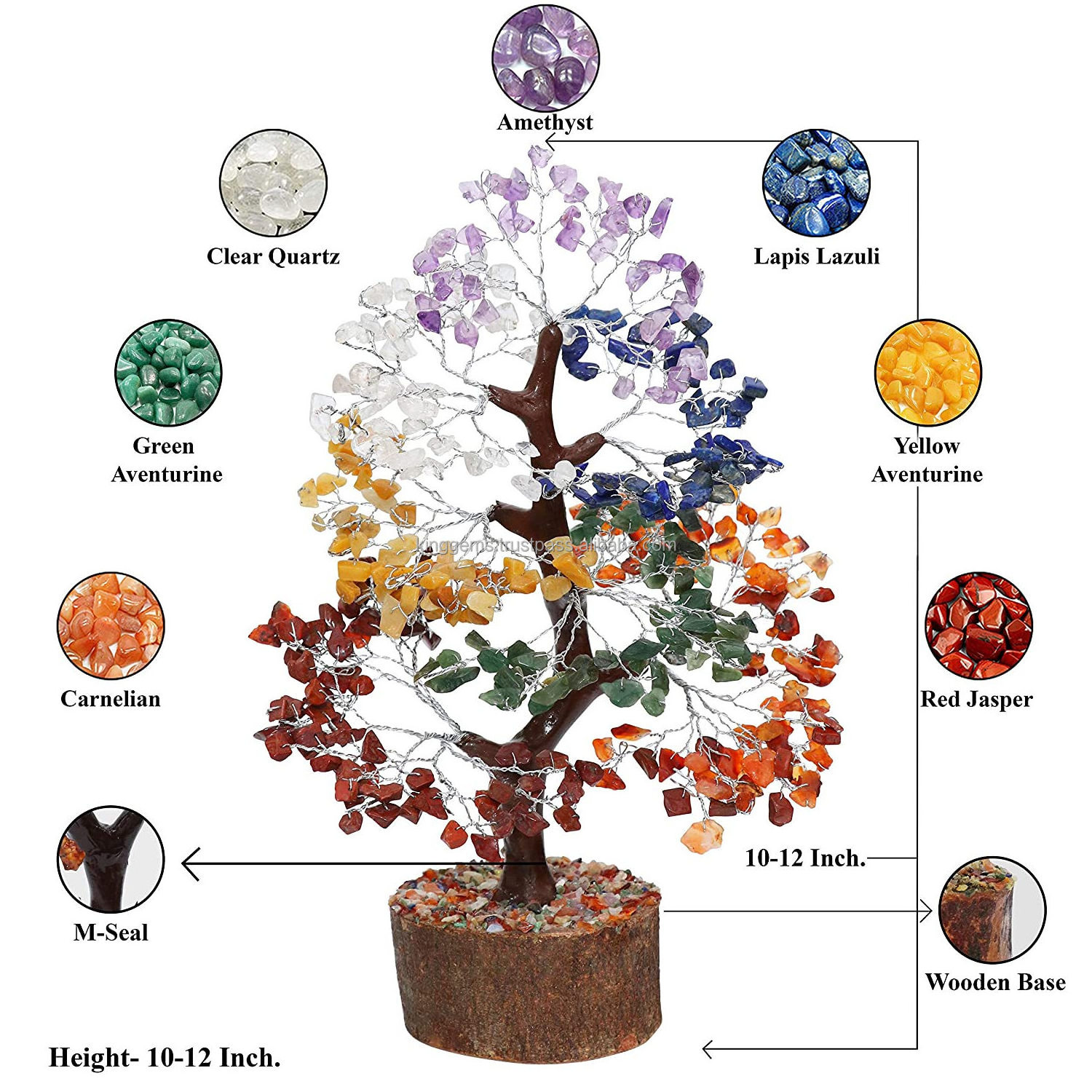 WHOLESALE NATURAL PREMIUM QUALITY 300 CHIPS SEVEN CHAKRA GEMSTONE TREE FOR HOME DECORATION NATURAL REIKI HEALING GEMSTONE TREES