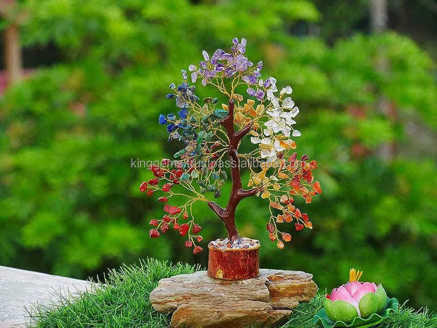 WHOLESALE NATURAL PREMIUM QUALITY 300 CHIPS SEVEN CHAKRA GEMSTONE TREE FOR HOME DECORATION NATURAL REIKI HEALING GEMSTONE TREES