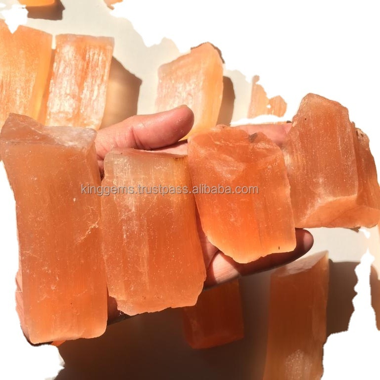 BEST SELLING WHOLESALE NATURAL CRYSTAL ORANGE SELENITE ROUGH STONE FOR REIKI HEALING MEDITATION  ORANGE SELENITE RAW TUMBLED