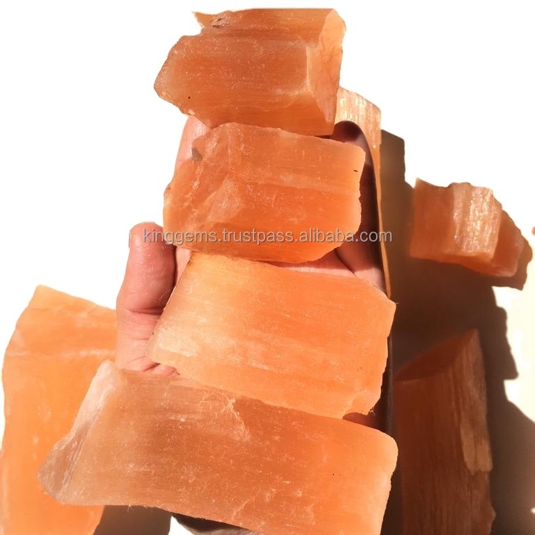 BEST SELLING WHOLESALE NATURAL CRYSTAL ORANGE SELENITE ROUGH STONE FOR REIKI HEALING MEDITATION  ORANGE SELENITE RAW TUMBLED