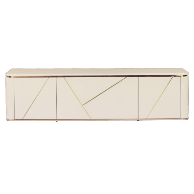 Modern fashion light luxury TV stand with Hong Kong gold stainless steel trim and highlight coverage color