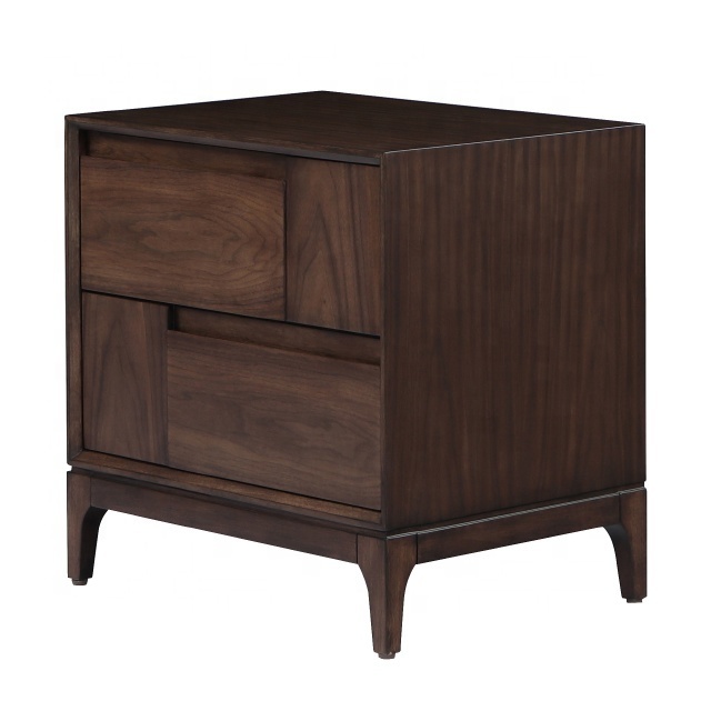 Wholesale Farmhouse Nightstand Hotel Nordic Wood Nightstand Chinese Walnut Plywood Nightstand