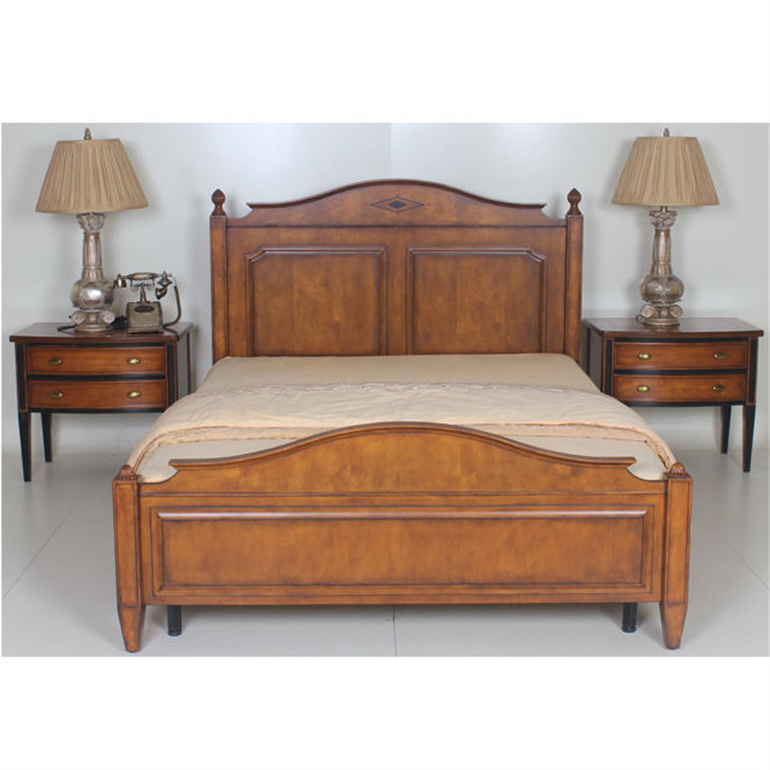 Chinese Custom Rubber Wood Structure Antique Walnut Color Extra Large Wooden Bed