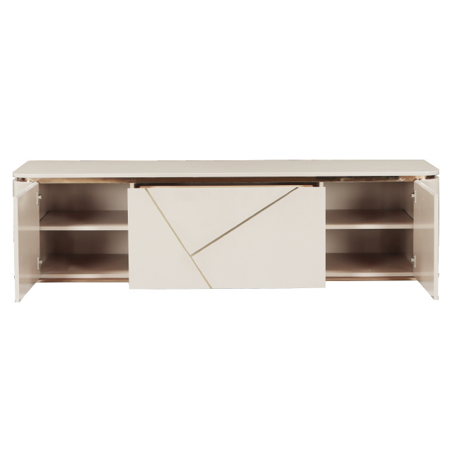 Modern fashion light luxury TV stand with Hong Kong gold stainless steel trim and highlight coverage color