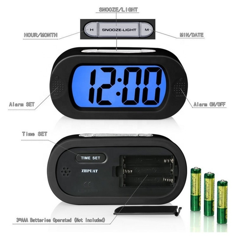 KH-CL010 Desk Backlight Unbreakable Silicon Snooze Electronic Digital Alarm Clock with Extra Large LCD Screen