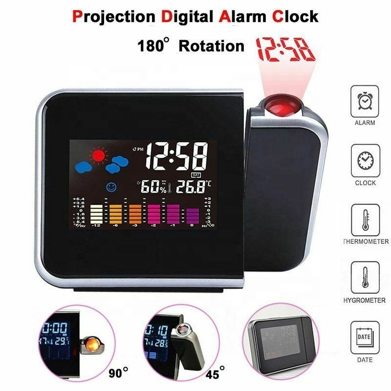 KH-CL002 Colorful LCD Smart Electronic Desktop Table Desk LED Laser Ceiling Digital Projection Alarm Clock with Weather Station