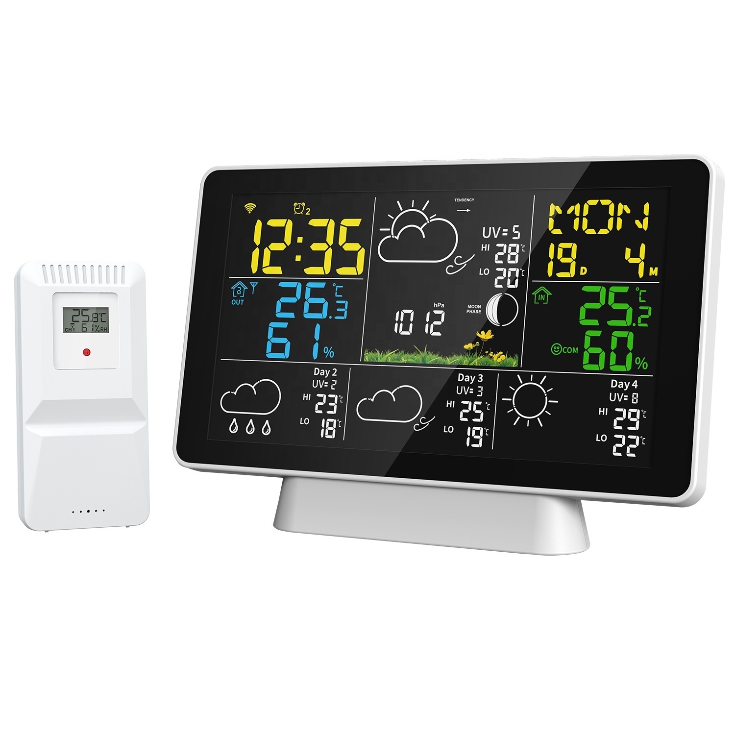 Tuya APP Color Display Digital Temperature Humidity Monitor Wireless Weather Station Wifi with Outdoor Sensor