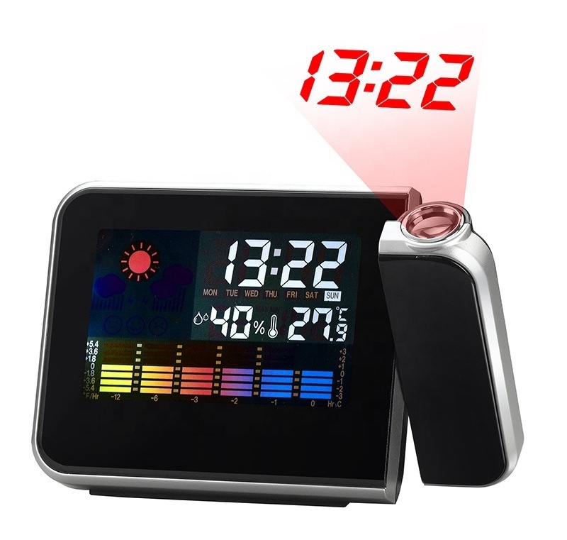 KH-CL002 Colorful LCD Smart Electronic Desktop Table Desk LED Laser Ceiling Digital Projection Alarm Clock with Weather Station