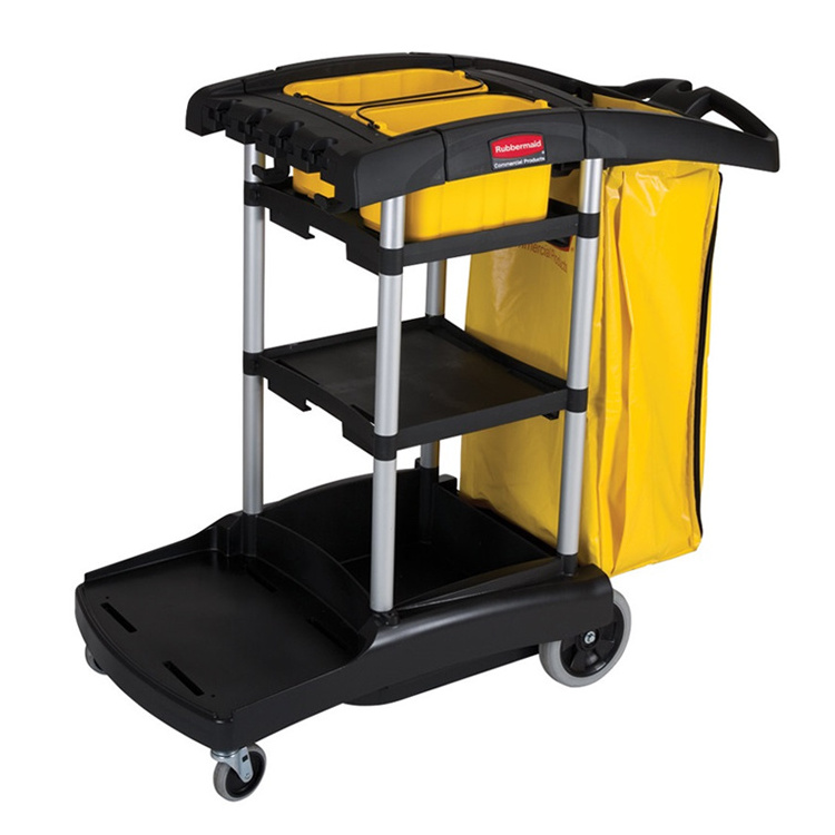 Rubbermaid FG9T7200BLA  high capacity Innovative Janitorial  cleaning cart Hotel Room Housekeeping Cleaning Trolley