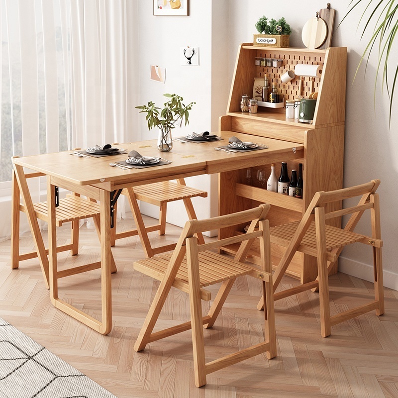 Modern Small Apartment Storage Side Cabinet Retractable Folding Dining Table Wooden Table