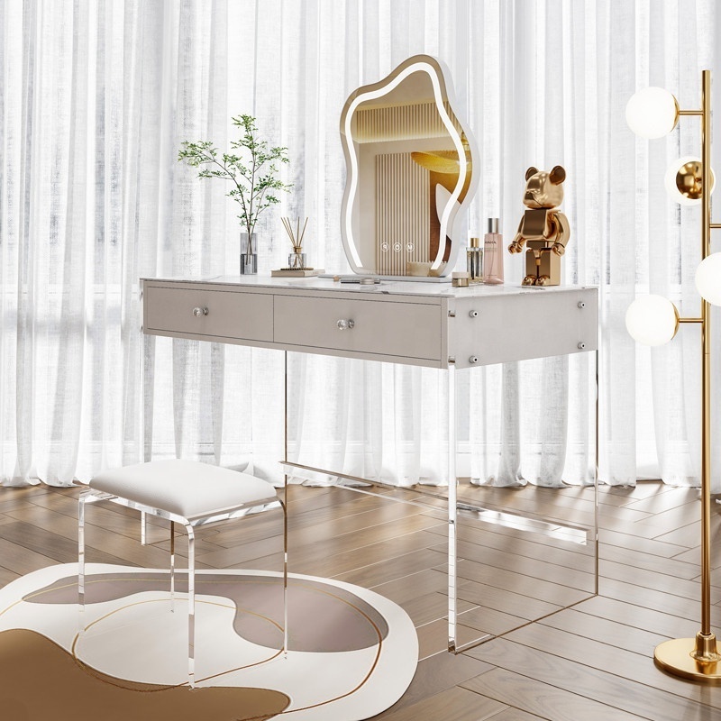 Luxury Vanity Slate Bedroom Furniture Acrylic Dresser Table with Led Mirror Dressing Table