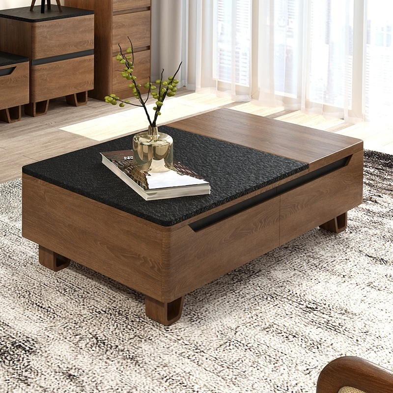 Fire Stone Square Coffee Table Modern Simple Wood Skin Lifting Multi-Functional Storage Coffee Table