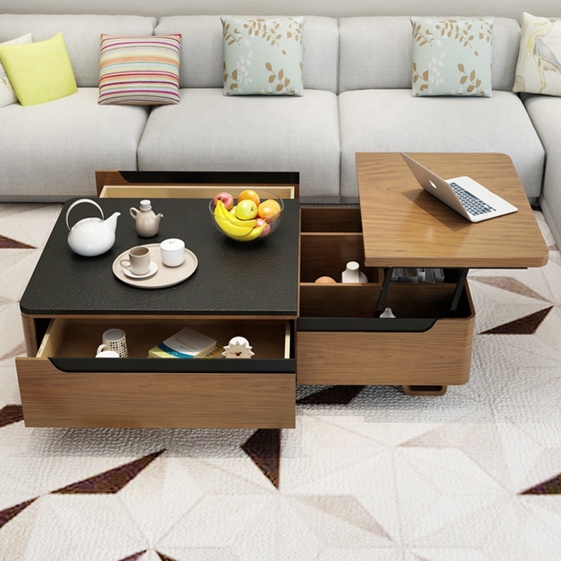 Fire Stone Square Coffee Table Modern Simple Wood Skin Lifting Multi-Functional Storage Coffee Table