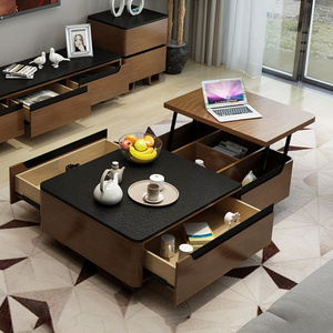 Fire Stone Square Coffee Table Modern Simple Wood Skin Lifting Multi-Functional Storage Coffee Table