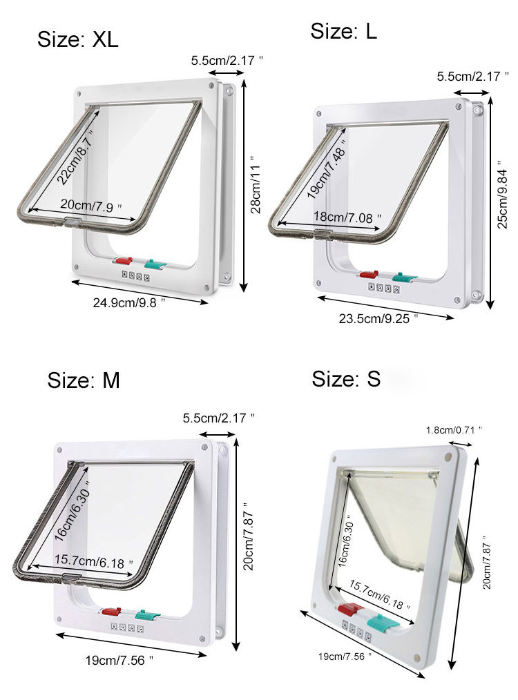 Large Size Magnetic Cat Door with 4 WAY Lock for Cat Dog Pet Door