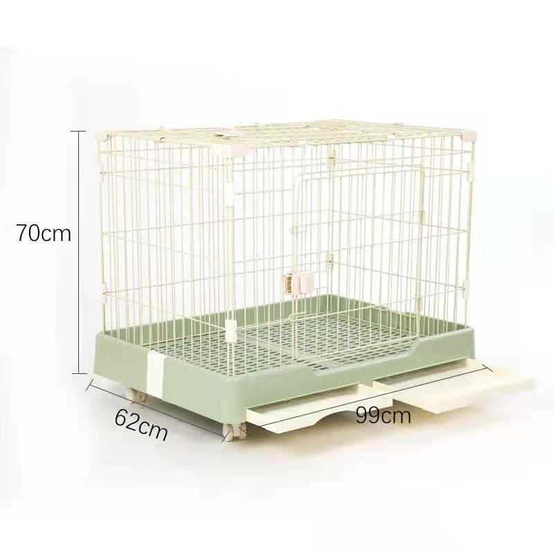 Wholesale Foldable Plastic Metal dog Kennel Fence 2-open Door Pet Dog Cage with Tray and Wheels