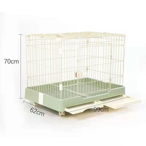 Wholesale Foldable Plastic Metal dog Kennel Fence 2-open Door Pet Dog Cage with Tray and Wheels