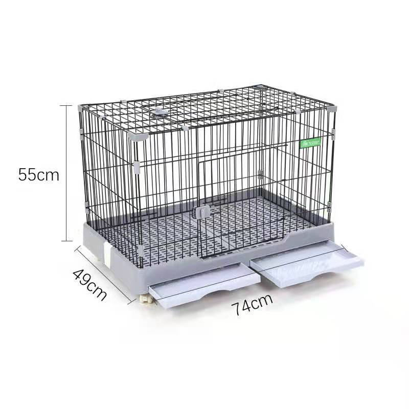 Wholesale Foldable Plastic Metal dog Kennel Fence 2-open Door Pet Dog Cage with Tray and Wheels